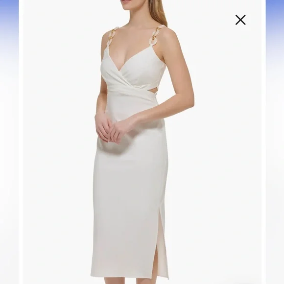 Guess Women's V-Neck Chain-Strap Side-Cutout Dress - White - Size 2 Guess Women's V-Neck Chain-Strap Side-Cutout Dress - White - Size 2